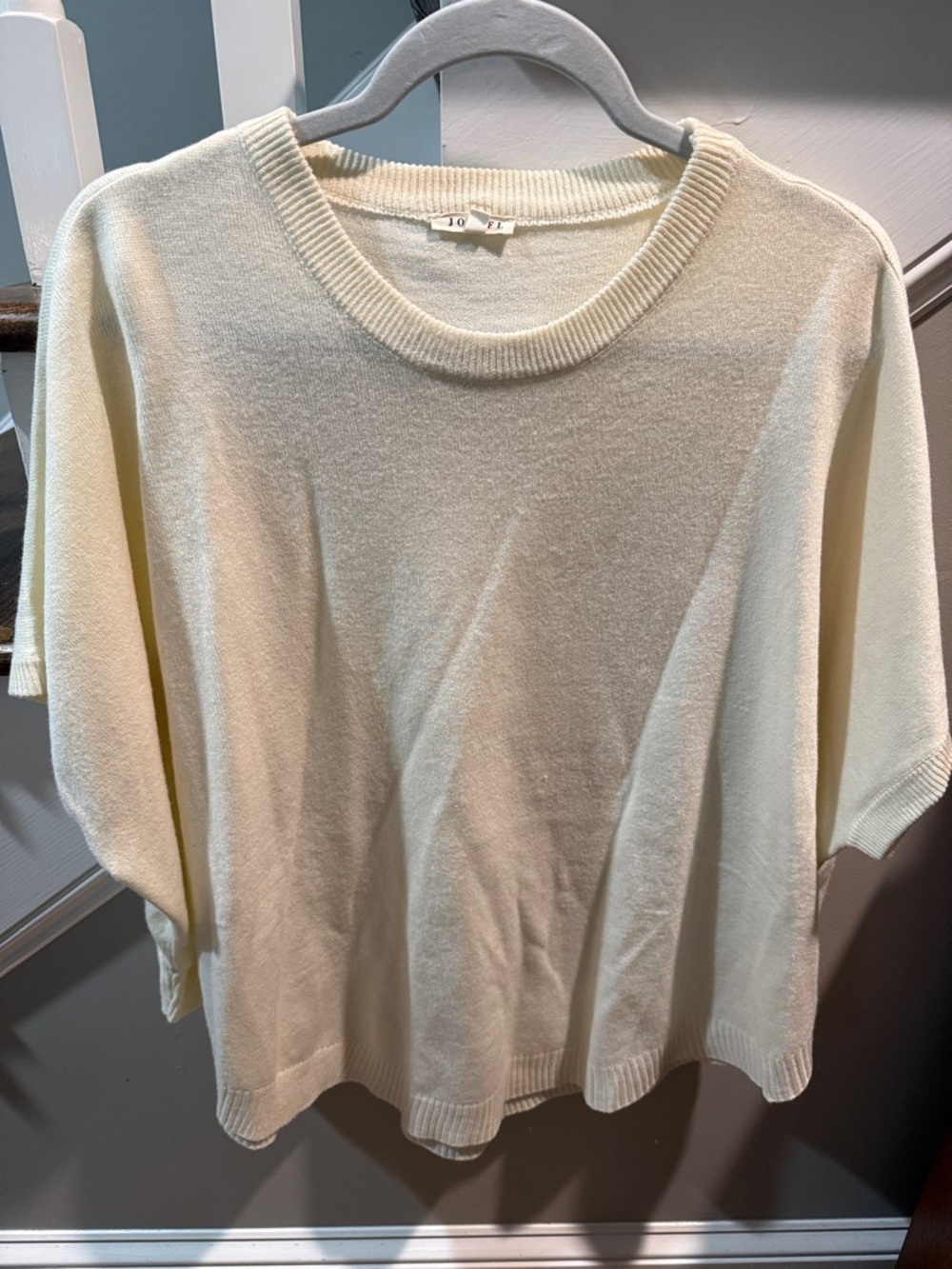 JODIFL Cream Ribbed Short Sleeve Knit Top